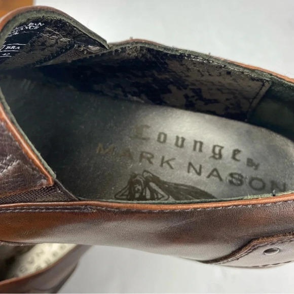 Mark Nason Mens 10.5 Brown Leather Loafers Square Toe Cross Emblem - Picture 7 of 7